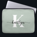 Sage Grönt Script Monogram Laptop Fodral<br><div class="desc">Den här enkla grönten 13 tum laptop sleeve med den första namn i ett trendig med skript i svart och den första i ett modernt teckensnitt i vitt är perfekt för dig. Det är snyggt och trendig och ändå väldigt klassiskt. Det är unikt - som du!</div>