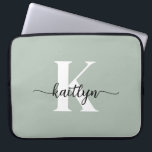 Sage Grönt Script Monogram Laptop Fodral<br><div class="desc">Denna enkla 15-tumsbild i elegant laptop sleeve med det första namn i ett trendig med skript i svart och det första tecknet i ett modernt teckensnitt i vitt är perfekt för dig. Det är snyggt och trendig och ändå väldigt klassiskt. Det är unikt - som du!</div>