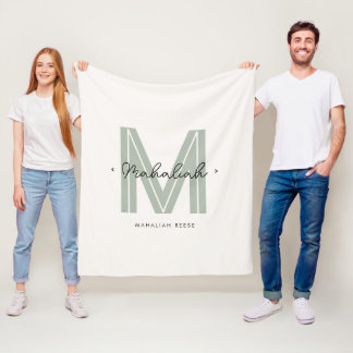Sage Grönt Script Namn Monogram Fleecefilt