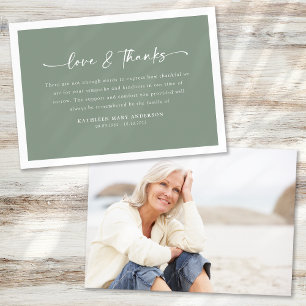 Sage Grönt Script Photo Funeral Tack Kort