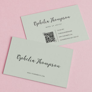Sage Grönt Script QR-kod Visitkort