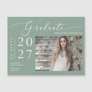 Sage Grönt Script School Student Photo Magnet