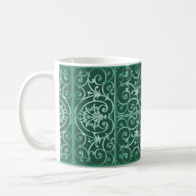 Sage grönt scrollwork mönster kaffemugg (Vänster)