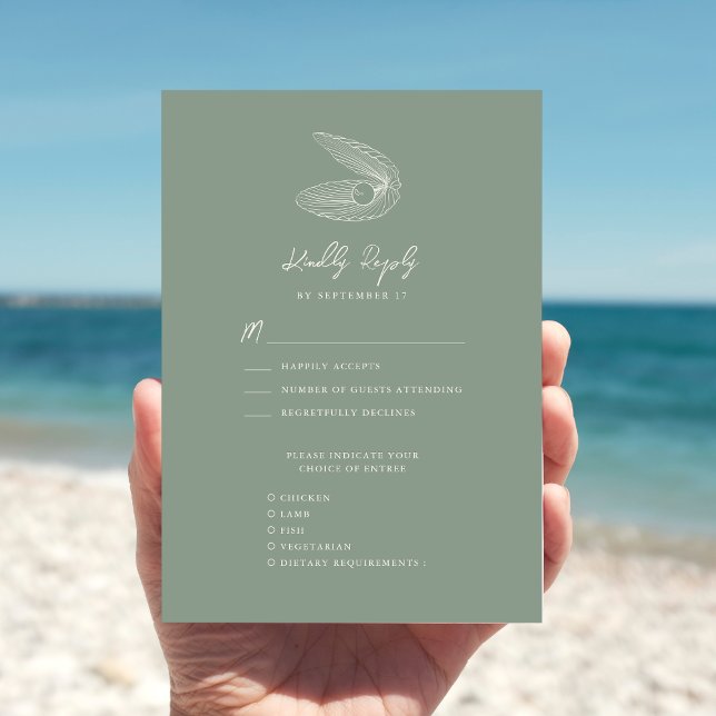 Sage Grönt Seashell Beach Destination Wedding OSA Kort (Skapare uppladdad)