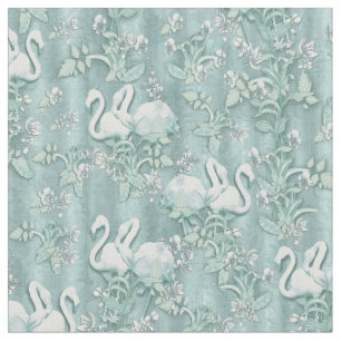Sage Grönt Silke drapes & Flamingos-blommor Tyg