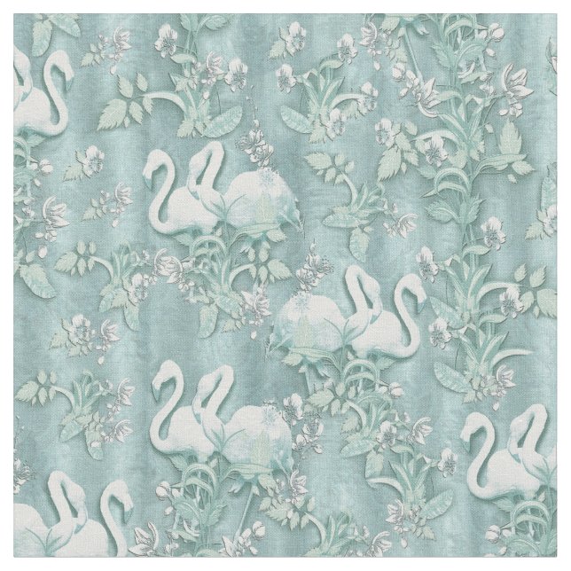 Sage Grönt Silke drapes & Flamingos-blommor Tyg (Närbild)