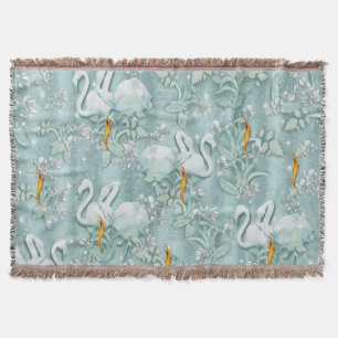Sage grönt silke draps och flamingos-blommor filt