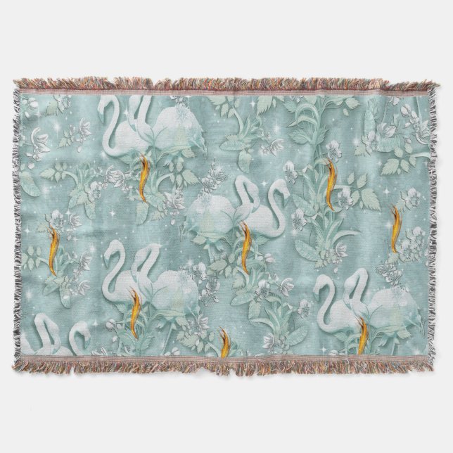 Sage grönt silke draps och flamingos-blommor filt (Framsidan)