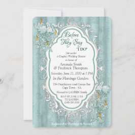 Sage grönt silke draps och flamingos-blommor inbjudningar