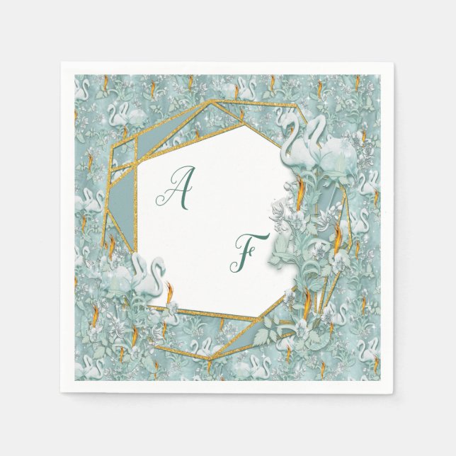 Sage grönt silke draps och flamingos-blommor pappersservett (Framsidan)