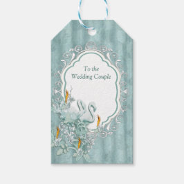 Sage grönt silke draps och flamingos-blommor presentetikett