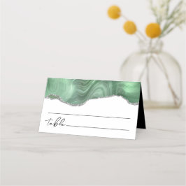 Sage Grönt Silver Agate Bröllop Place Card Placeringskort