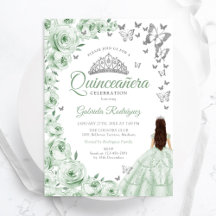 Sage Grönt Silver Blommigt Quinceanera