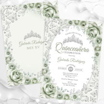 Sage Grönt Silver Blommigt Quinceanera