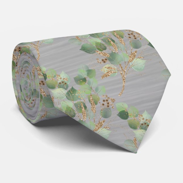 SAGE GRÖNT SILVER BOTANICAL EUCALYPTUS MANAR TIE SLIPS (Rullad)