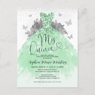 Sage Grönt Silver Dress Mis Quince Quinceañera Vykort