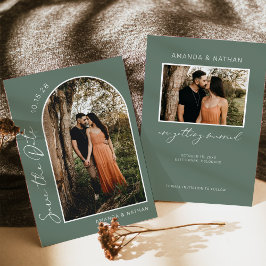 Sage Grönt Simple Arch Photo Bröllop Spara Datumet