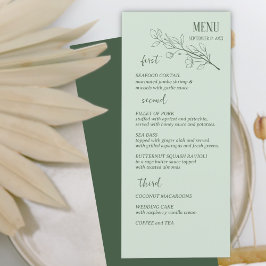 Sage Grönt Simple Boho Blommigt Bröllop Menu Meny