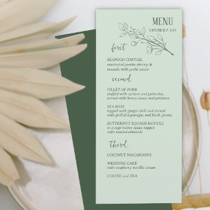 Sage Grönt Simple Boho Blommigt Bröllop Menu Meny