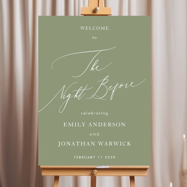 Sage Grönt Simple Calligraphy Rehearsal Dinner Poster (Skapare uppladdad)