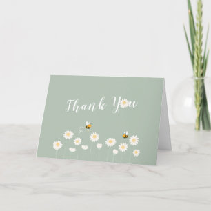 Sage Grönt Simple Daisy Blommigt Baby Shower Tack Kort