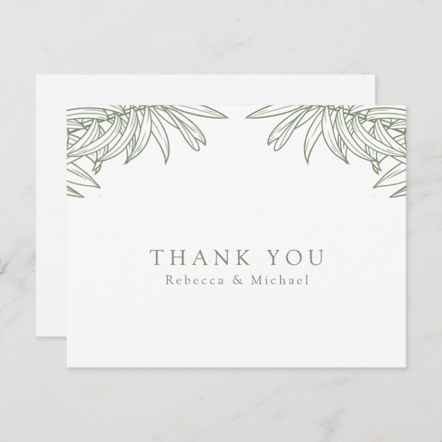 Sage Grönt Simple Hand plockade Botanical Bröllop Tack Kort (Fram/baksida)