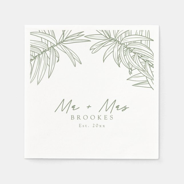 Sage Grönt Simple Hand plockade Botanical Pappersservett (Framsidan)