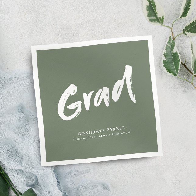 Sage Grönt Simple Modern Push Script Grad Party Pappersservett (Sage Green Simple Modern Brush Script Grad Party Napkins)