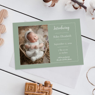 Sage Grönt Simple Photo Birth Notice Meddelande