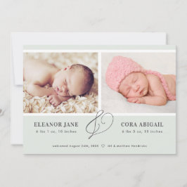 Sage Grönt Simple Twillingars Photo Birth Meddelande