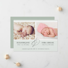 Sage Grönt Simple Twillingars Photo Birth Meddelande