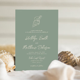 Sage Grönt Snäcka Beach Ocean Destinations Wedding Inbjudningar