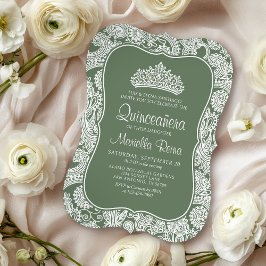 Sage Grönt Snöre Quinceañera Inbjudningar