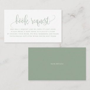 Sage Grönt Söt Script Baby Shower Bok Request Visitkort