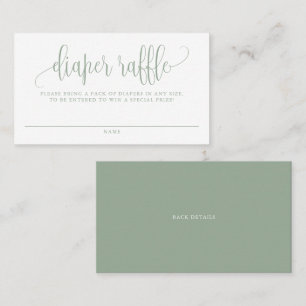 Sage Grönt Söt Script Baby Shower Diaper Raffle Visitkort