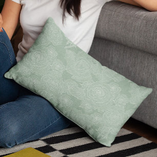 Sage grönt sovrum bäddning trendig blommönster prydnadskudde