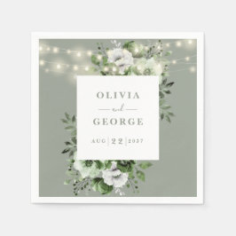 Sage Grönt String Ljus Blommigt Bröllop Napkin Pappersservett