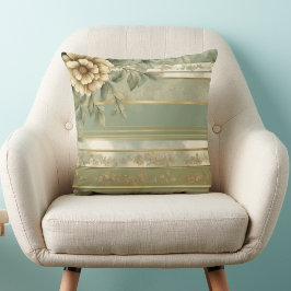 Sage grönt stripe guld-blommans baroque kudde