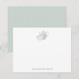 Sage Grönt Tekanna & Tea Kopp Stationship Note Car Anteckningskort