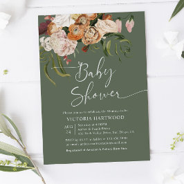 Sage Grönt Terracotta Boho Blommigts Baby Shower Inbjudningar