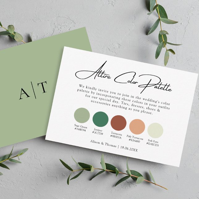 Sage Grönt Terracotta Bröllop Färg Palette Attire Tilläggskort (Skapare uppladdad)