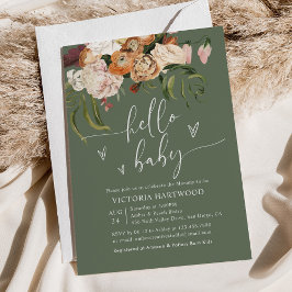 Sage Grönt Terracotta Fall Blommigts Baby Shower Inbjudningar