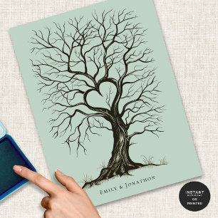 Sage Grönt ThumbPrint Träd Bröllop Guest Bok Poster