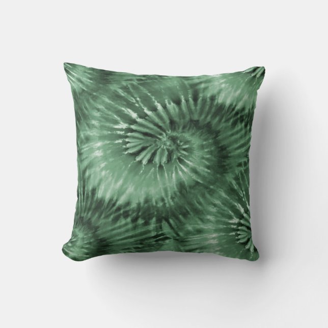 Sage Grönt Tie Dye Starburst Spiral Retro Kudde (Framsida)