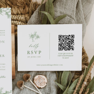 Sage Grönt Toile Blommigt Bröllop QR-kod OSA Kort