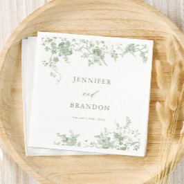 Sage Grönt Toile Classic Bröllop Napkins Pappersservett