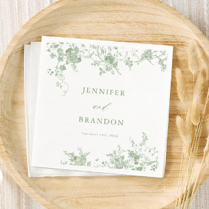 Sage Grönt Toile Classic Bröllop Napkins Pappersservett