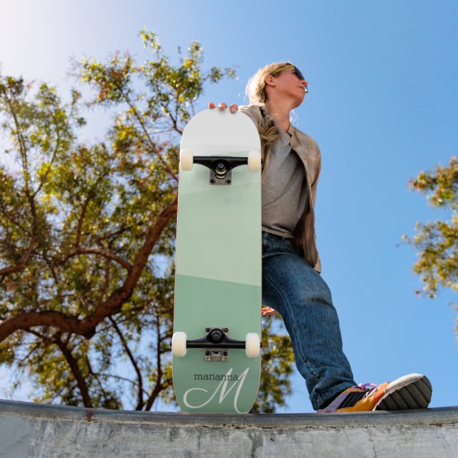 Sage Grönt Tones Geometric Mönster Mini Skateboard Bräda 18,5 Cm (Utomhus 1)