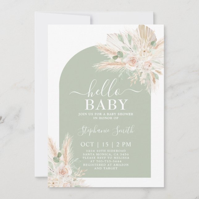Sage Grönt Tropical Baby Shower-inbjudan Inbjudningar (Framsida)
