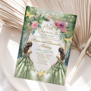 Sage Grönt Twin Royal Princess Forest Quinceañera Inbjudningar